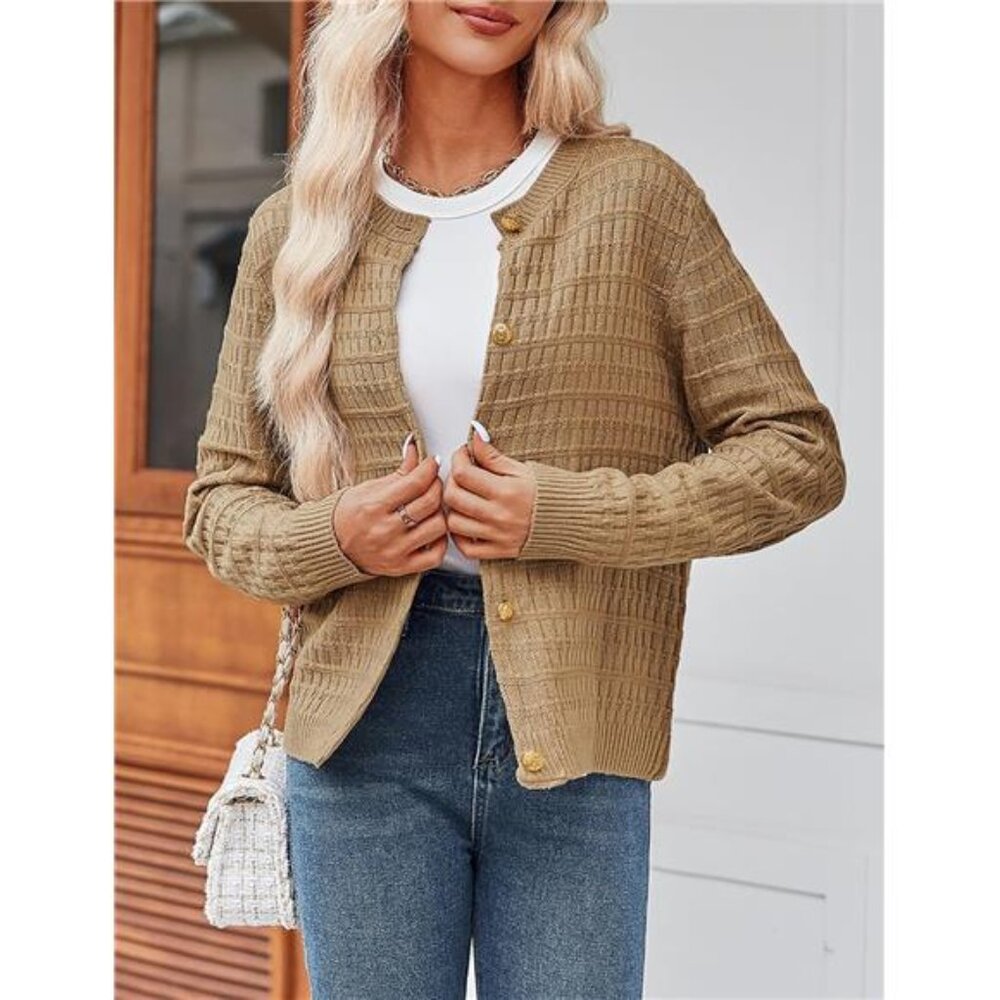 NEW Women's 2025 Cardigan Sweaters Button Down Crew Neck Open Front Long Sleeve - Picture 2 of 6